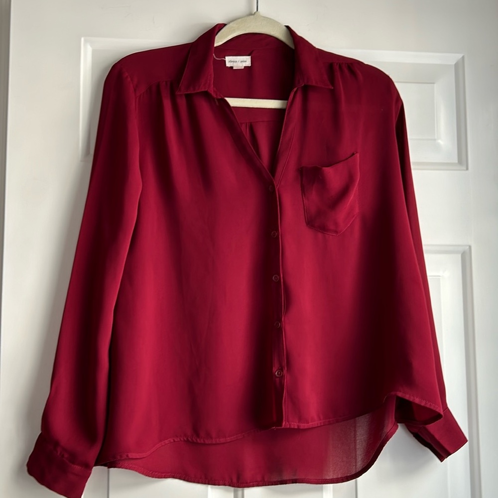 Silence + Noise XS Chiffon long sleeve top burgundy